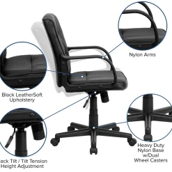 Office Chairs*Flash Furniture Rider LeatherSoft Swivel Mid-Back Task Office Chair, Black (GO228SBKLEA)