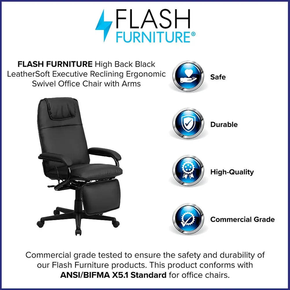 Office Chairs*Flash Furniture Robert Ergonomic LeatherSoft Swivel High Back Executive Reclining Office Chair, Black (BT70172BK)