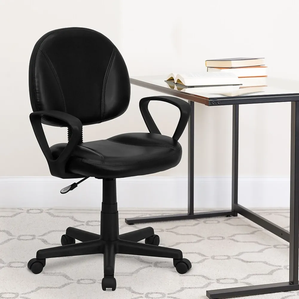 Office Chairs*Flash Furniture Ronald Ergonomic LeatherSoft Swivel Mid-Back Task Office Chair, Black (BT688BKA)