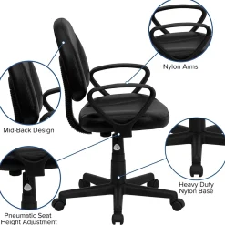 Office Chairs*Flash Furniture Ronald Ergonomic LeatherSoft Swivel Mid-Back Task Office Chair, Black (BT688BKA)