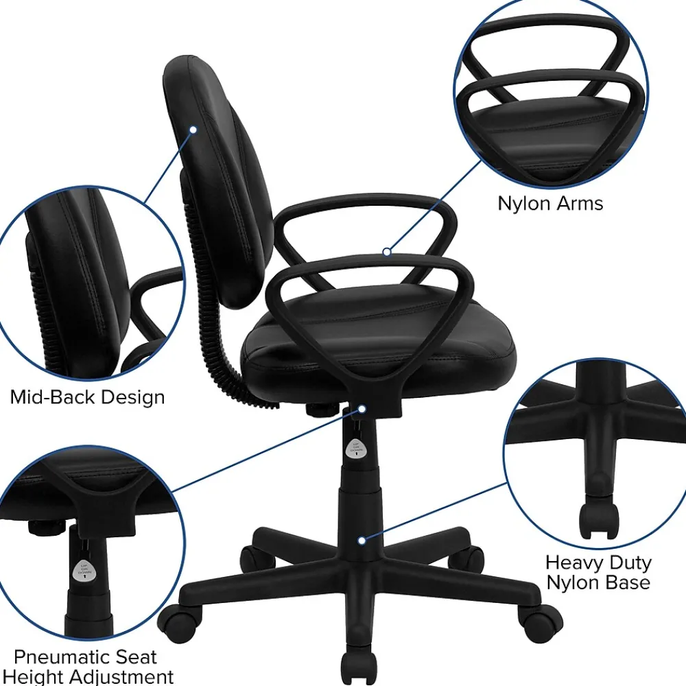 Office Chairs*Flash Furniture Ronald Ergonomic LeatherSoft Swivel Mid-Back Task Office Chair, Black (BT688BKA)