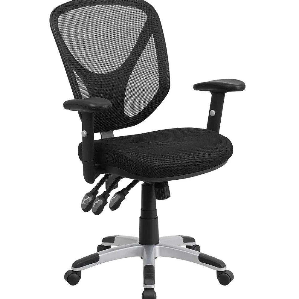 Office Chairs*Flash Furniture Sam Ergonomic Mesh Swivel Mid-Back Multifunction Task Office Chair, Black (GOWY89)