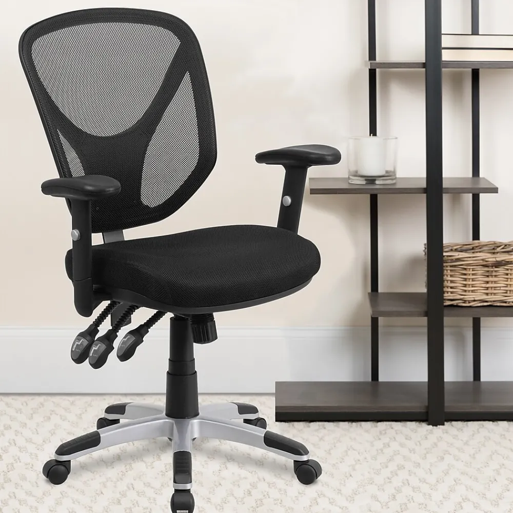 Office Chairs*Flash Furniture Sam Ergonomic Mesh Swivel Mid-Back Multifunction Task Office Chair, Black (GOWY89)