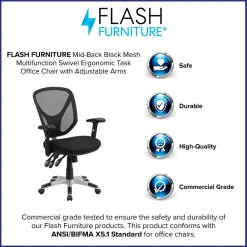 Office Chairs*Flash Furniture Sam Ergonomic Mesh Swivel Mid-Back Multifunction Task Office Chair, Black (GOWY89)