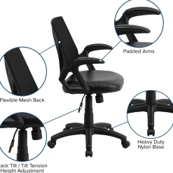 Office Chairs*Flash Furniture Sam Ergonomic LeatherSoft/Mesh Swivel Mid-Back Task Office Chair, Black (GOWY82LEA)