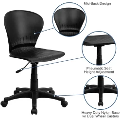 Office Chairs*Flash Furniture Sorho Armless Plastic Swivel Mid-Back Task Office Chair, Black (RUTA103BK)