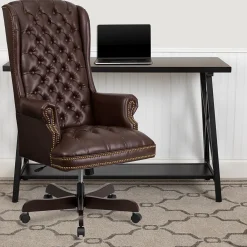 Office Chairs*Flash Furniture Turner Ergonomic LeatherSoft Swivel High Back Fully Tufted Executive Office Chair, Brown (CI360BRN)