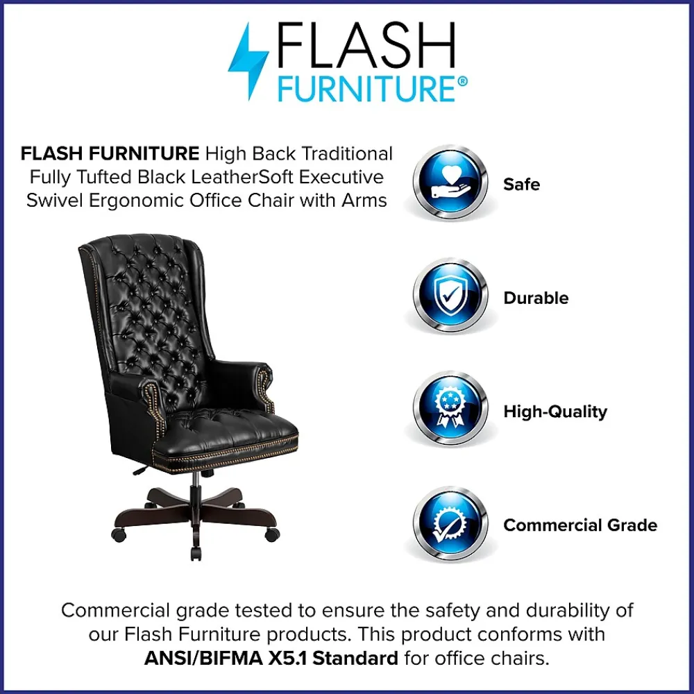 Office Chairs*Flash Furniture Turner Ergonomic LeatherSoft Swivel High Back Fully Tufted Executive Office Chair, Black (CI360BK)