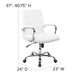 Office Chairs*Flash Furniture Whitney Ergonomic LeatherSoft Swivel Mid-Back Executive Office Chair, White/Chrome (GO2286MWH)