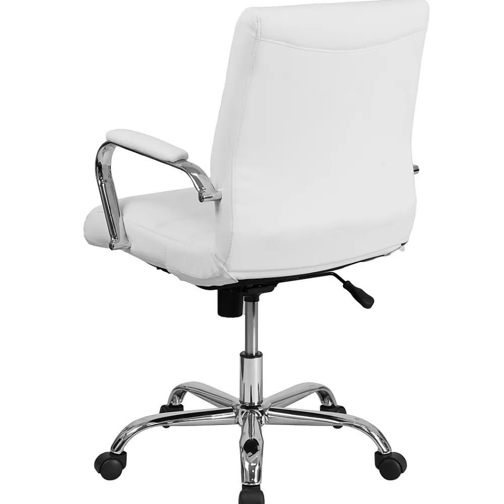 Office Chairs*Flash Furniture Whitney Ergonomic LeatherSoft Swivel Mid-Back Executive Office Chair, White/Chrome (GO2286MWH)