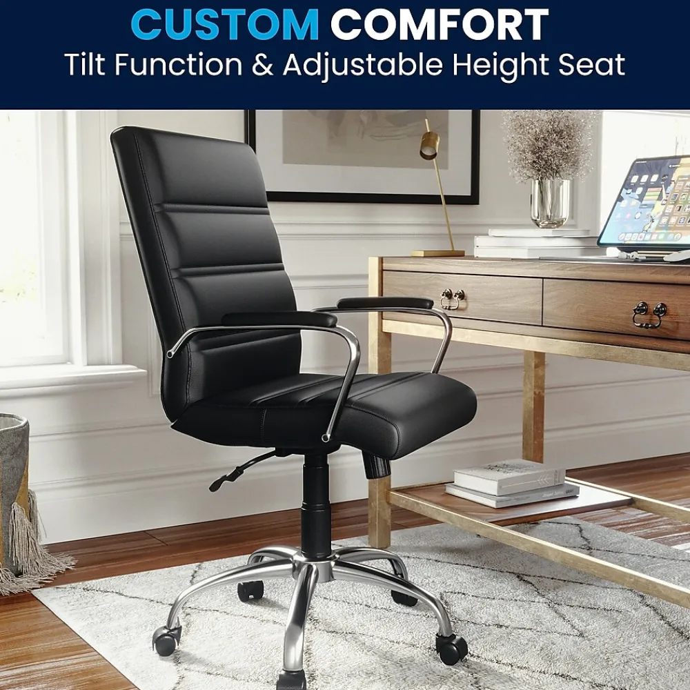 Office Chairs*Flash Furniture Whitney Ergonomic LeatherSoft Swivel Mid-Back Executive Office Chair, Black/Chrome (GO2286MBK)