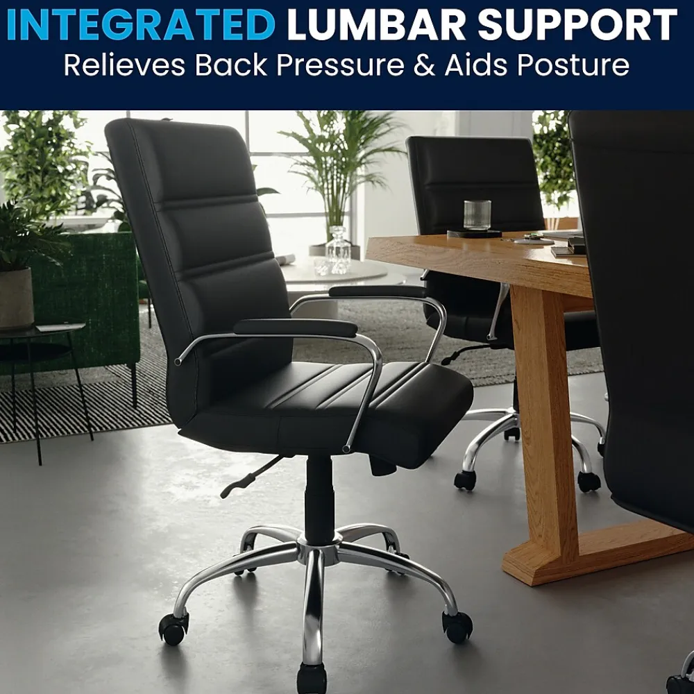 Office Chairs*Flash Furniture Whitney Ergonomic LeatherSoft Swivel Mid-Back Executive Office Chair, Black/Chrome (GO2286MBK)