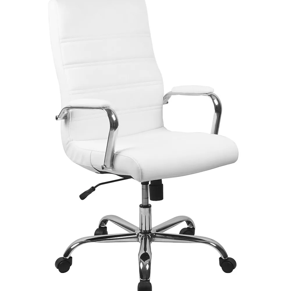 Office Chairs*Flash Furniture Whitney Ergonomic LeatherSoft Swivel High Back Executive Office Chair, White/Chrome (GO2286HWH)