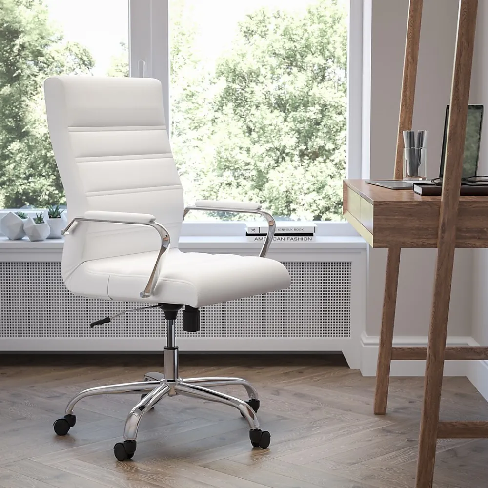 Office Chairs*Flash Furniture Whitney Ergonomic LeatherSoft Swivel High Back Executive Office Chair, White/Chrome (GO2286HWH)