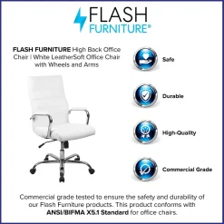 Office Chairs*Flash Furniture Whitney Ergonomic LeatherSoft Swivel High Back Executive Office Chair, White/Chrome (GO2286HWH)