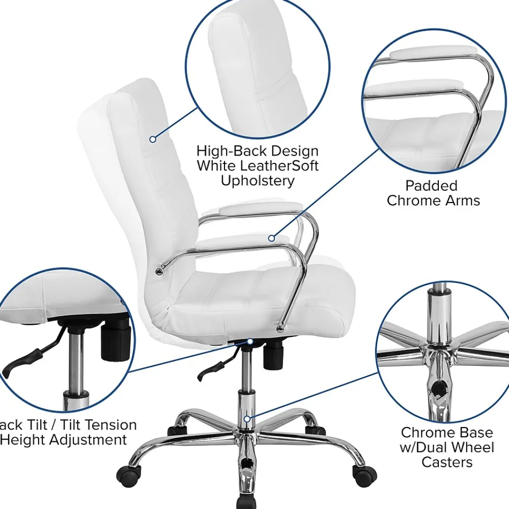 Office Chairs*Flash Furniture Whitney Ergonomic LeatherSoft Swivel High Back Executive Office Chair, White/Chrome (GO2286HWH)