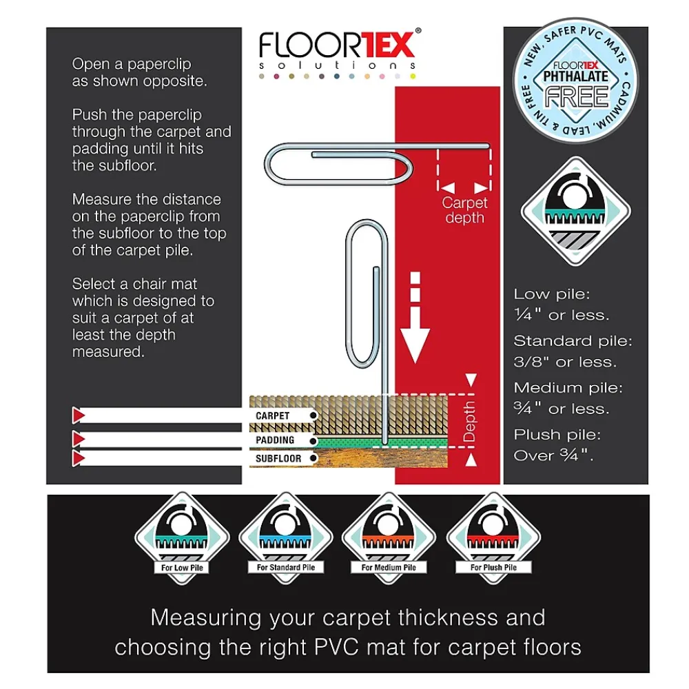 Chair Mats*Floortex Advantagemat Chair Mat , 29.5" x 47", Designed for Low-Pile Carpet, Black Vinyl (FC113047LEBV)