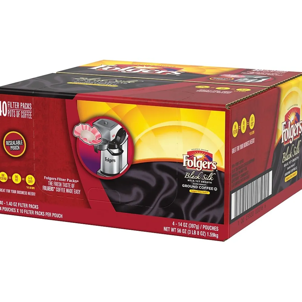 Folgers Black Silk Filter Packs Coffee, Dark Roast, 1.4 oz. Filters, 40 Filters/Carton (SMU00016)