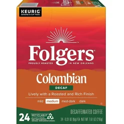 Folgers Colombian Decaf Coffee Keurig® K-Cup® Pods, Medium Roast, 24/Box (5000053359)