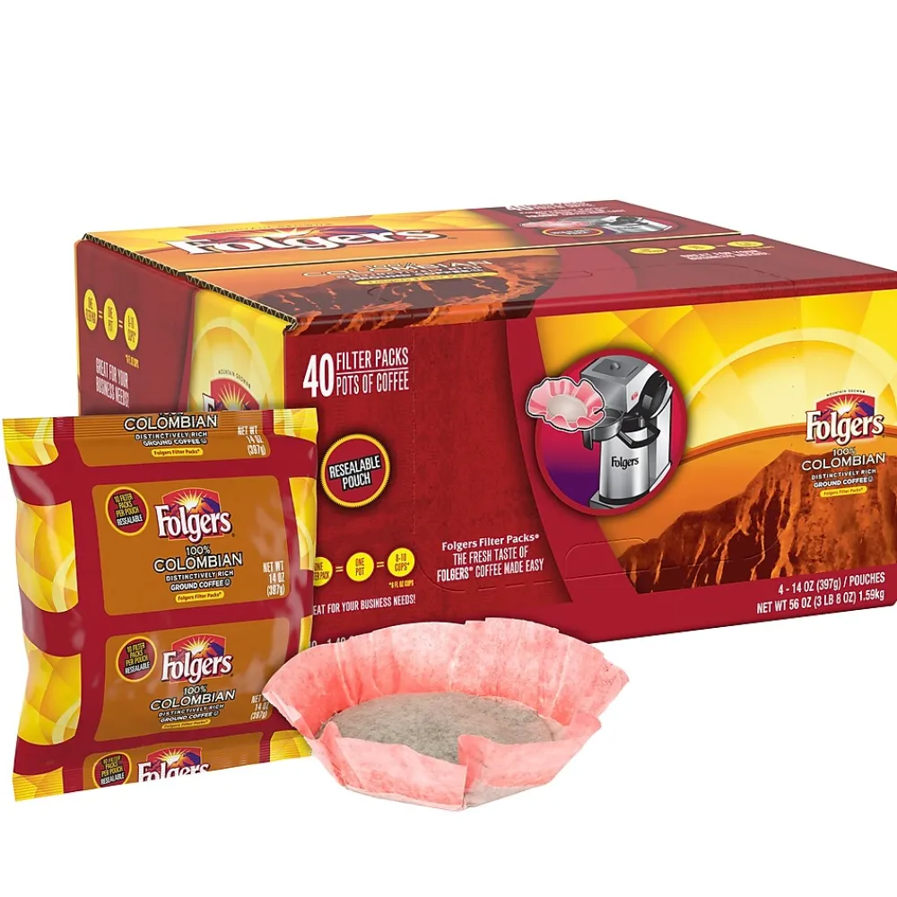 Folgers Colombian Filter Packs Coffee, Medium Roast, 1.4 oz., 40/Carton (SMU10107)