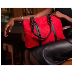 No. 5 Classic Red Quilted Nylon Laptop Tote (FFTRENO5)<Francine Collection Clearance