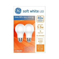 GE 5.5 Watt Soft White LED neral-Purpose Bulb, 2/Pack (93131319)