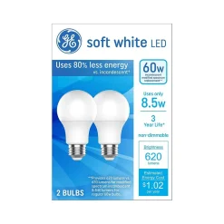 GE Basic 8.5 Watt Soft White LED neral-Purpose Bulb, 2/Pack (93131320)