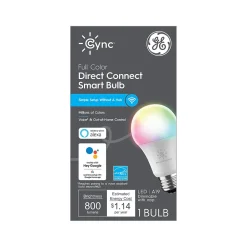 GE Cync Wi-Fi 60W Equivalent A19 LED Smart Light Bulb, Multicolor (93128981)