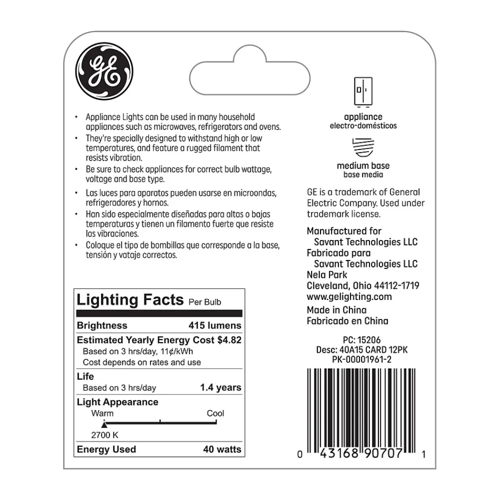 GE Lighting 40 Watts Clear Incandescent Bulb (15206)