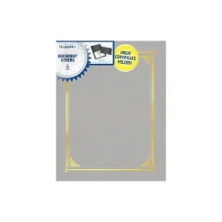 Awards & Certificates*Geographics Classic Linen Certificate Holders, 8.5" x 11", Gray/Gold, 6/Pack (49323)