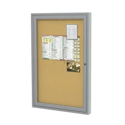 Bulletin*Ghent 36" H x 30" W Enclosed Natural Cork Bulletin Board with Satin Frame, 1 Door (PA13630K)