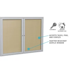 Bulletin*Ghent 4' H x 6' W Enclosed Vinyl Bulletin Board with Satin Frame, 3 Door, Silver (PA34872VX-193)