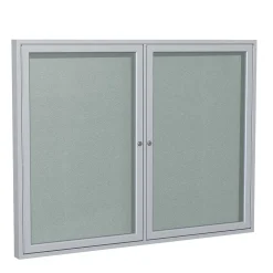 Bulletin*Ghent 3' H x 5' W Enclosed Vinyl Bulletin Board with Satin Frame, 2 Door, Silver (PA23660VX-193)