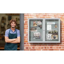 Bulletin*Ghent 3' H x 5' W Enclosed Vinyl Bulletin Board with Satin Frame, 2 Door, Silver (PA23660VX-193)