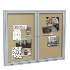 Bulletin*Ghent 3' H x 5' W Enclosed Vinyl Bulletin Board with Satin Frame, 2 Door (PA23660VX-181)