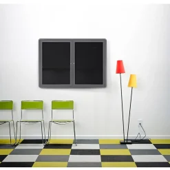 Bulletin*Ghent Ovation 4' H x 6' W Enclosed Fabric Bulletin Board with Gray Frame, 3 Door, Gray (OVG5-F91)