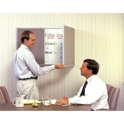 Dry Erase*Ghent VisuALL PC Whiteboard Cabinet with Fabric Bulletin Board Exterior Doors, Gray (41302)