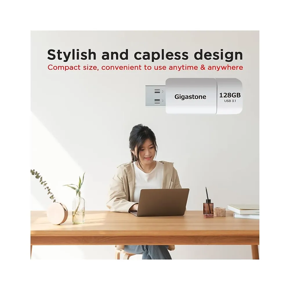 Hot Gigastone 128GB USB 3.1 Type-A Flash Drive, White (GS-U3128GBWH-BC)