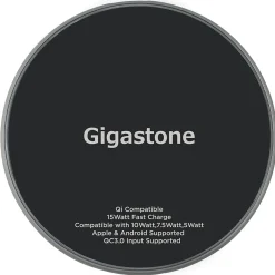 Qi Certified Fast Wireless Charging Pad, Black, (GS-GA-9700B-R)<Gigastone Best