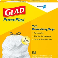 13 Gallon Trash Bag, 8.5"x8.5", Low Density, .72 mil, White, 100 Bags/Box (CLO 78526)<Glad Discount
