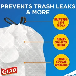 13 Gallon Trash Bag, 8.5"x8.5", Low Density, .72 mil, White, 100 Bags/Box (CLO 78526)<Glad Discount