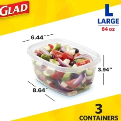 Glad ® Deep Dish Containers, 64 Oz., 3/Pack (70045)