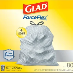 ForceFlex 13-Gallon Scented Kitchen Trash Bag, 0.72 mil, Gain Original, White, 80 Bags/Box (79009)<Glad New