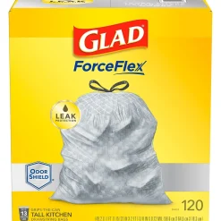 ForceFlex OdorShield 13 Gallon Kitchen Trash Bag, 23.75" x 25.4", Low Density, 0.72 mil, Gray, 120 Bags/Box (79158)<Glad Outlet
