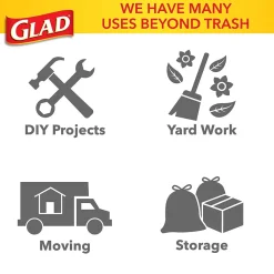 ForceFlexPlus 30 Gallon Trash Bag, 5.31" x 10.06", Low Density, 0.90 mil, Black, 70/Box (70358)<Glad Hot