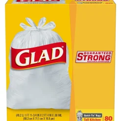 Quick-Tie Tall 13 Gallon Kitchen Trash Bags, 80/Box (60034)<Glad Discount