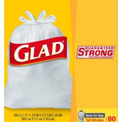 Quick-Tie Tall 13 Gallon Kitchen Trash Bags, 80/Box (60034)<Glad Discount