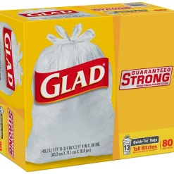 Quick-Tie Tall 13 Gallon Kitchen Trash Bags, 80/Box (60034)<Glad Discount