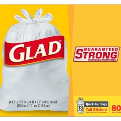 Quick-Tie Tall 13 Gallon Kitchen Trash Bags, 80/Box (60034)<Glad Discount