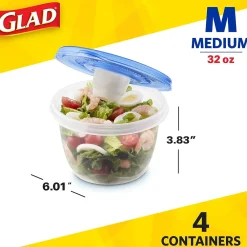 Glad ® To Go Lunch Containers, 32 Oz., 4/Pack (78404)